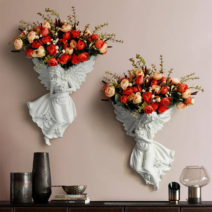 DecorBites™ Angel Vase Wall Decoration Resin Shelf Art Mural Living Room Cupid Flowerpot