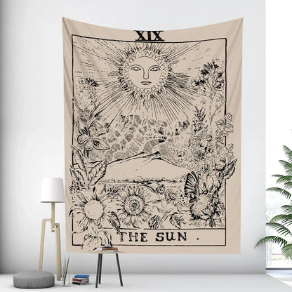 DecorBites™ Black & White Tarot Witchcraft Tapestry | Bohemian Hippie Mandala Wall Decor