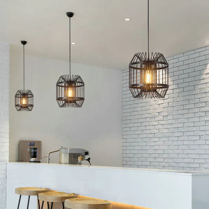 DecorBites™ Cage Light Frame Pendant Industrial Single Head Black Nordic Creative Fixture