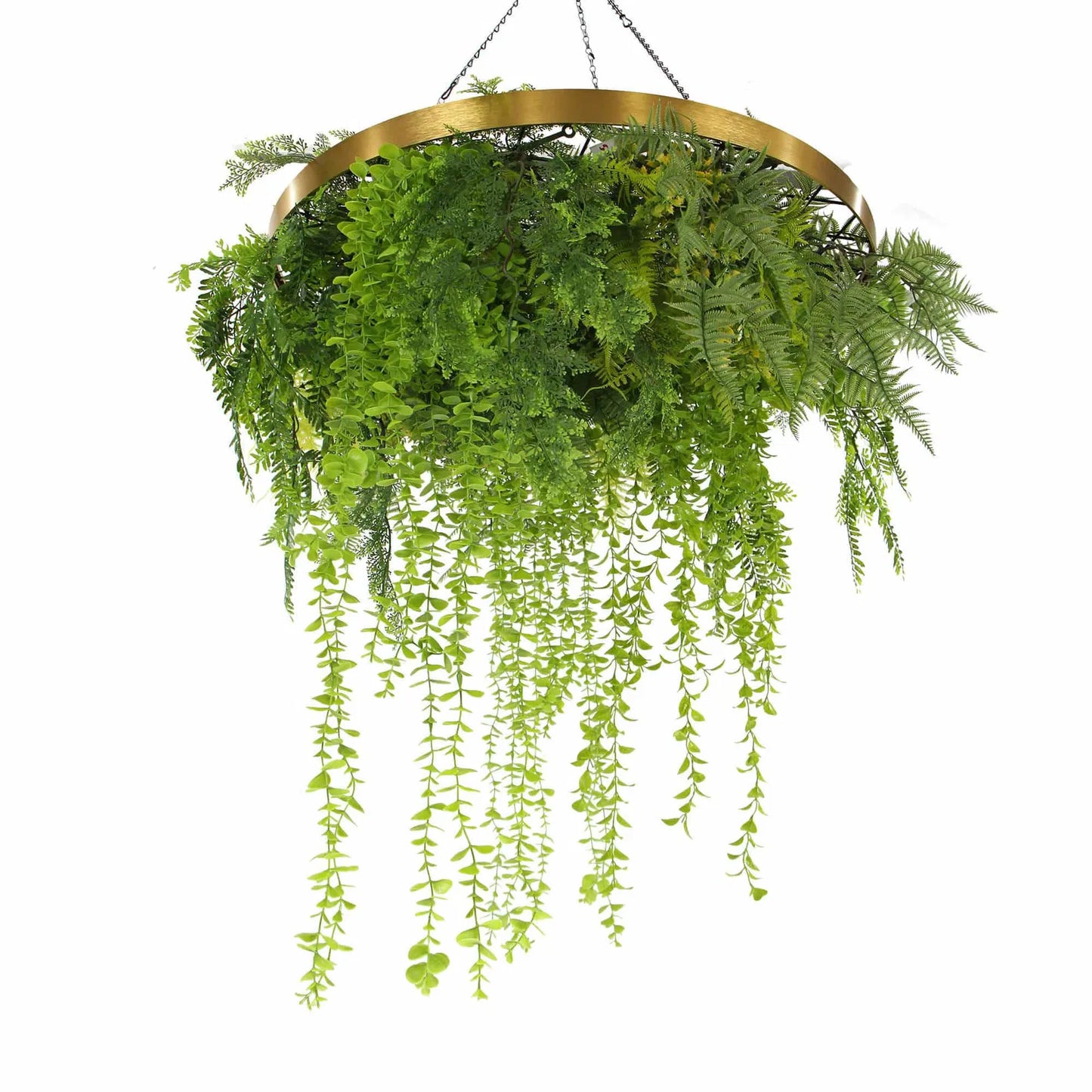 Imitation Gold Artificial Hanging Green Wall Disc Draping Plant Arrangement 32in – Limited Edition – UV Resistant