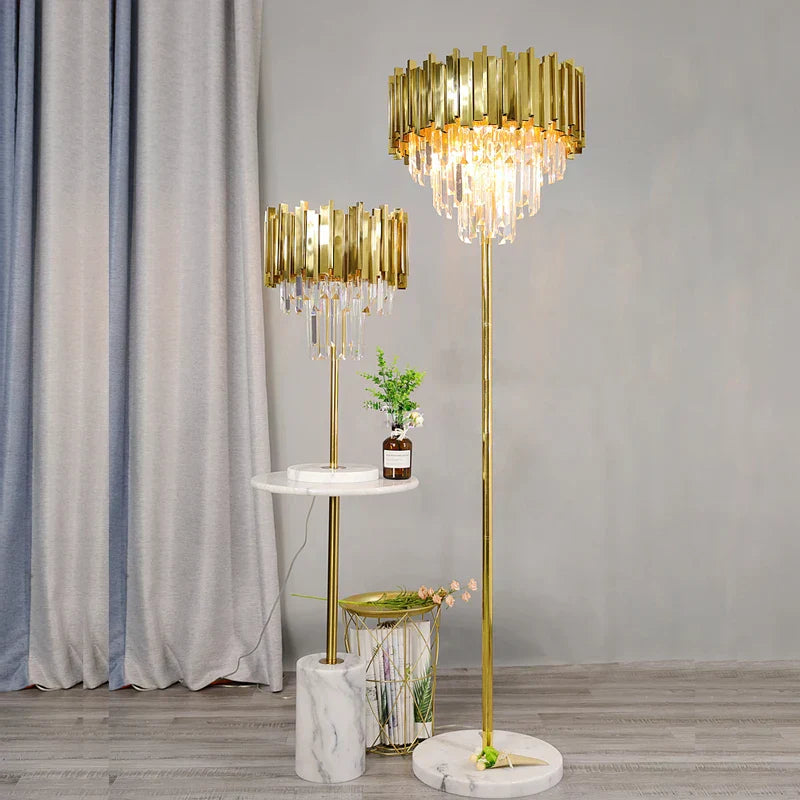 DecorBites™ Crystal Marble LED Floor Lamp - Art Deco Golden Black Stainless Steel