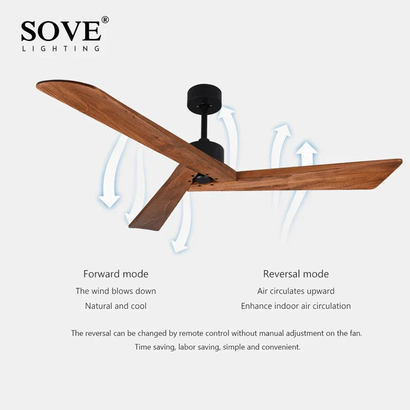 DecorBites™ 60" Wood Ceiling Fan Remote Control Living Room Dining Loft DC Fan 220V