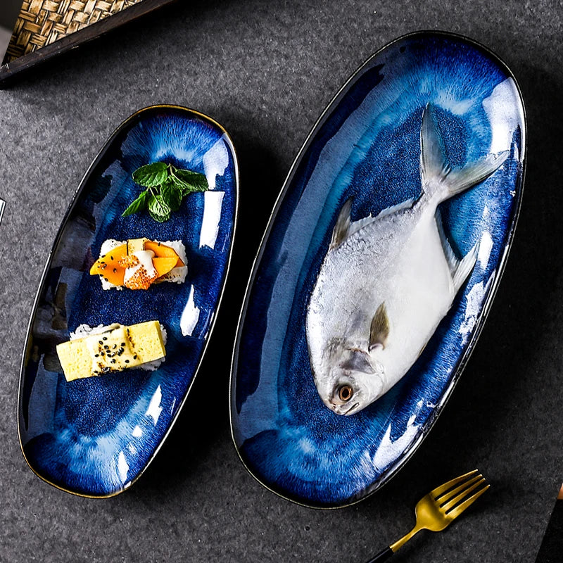 DecorBites™ Blue Kiln Glazed Ceramic Sushi Plate