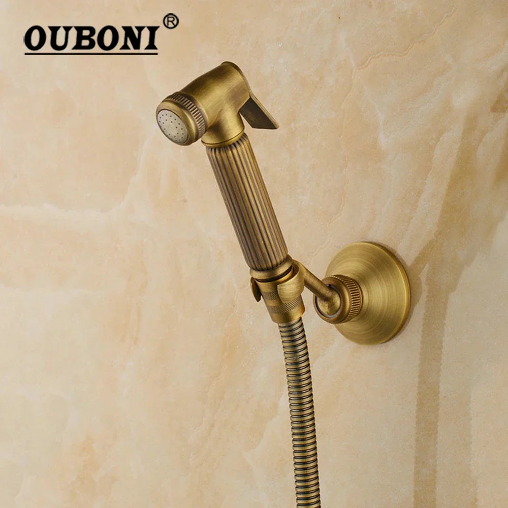 DecorBites™ Antique Brass Bidet Faucet Wall Mount with Hand Shower - Bathroom Accessory