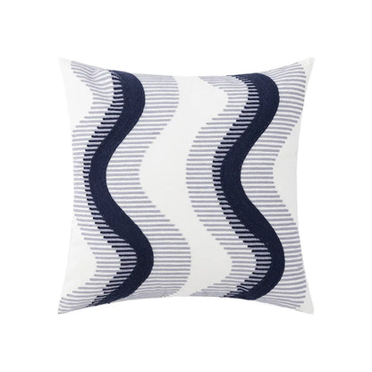 DecorBites™ Blue Floral Geometric Embroidery Cushion Cover 45x45cm for a Cozy Home