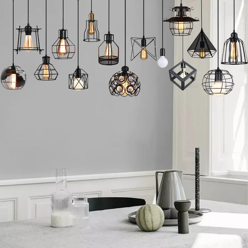 ™ Industrial Nordic Cage Pendant Light, Black Iron Retro Loft Hanging Lamp