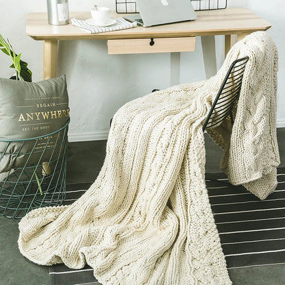 DecorBites™ Beige Chunky Knit Tassel Blanket - Soft Plaid Weighted Throw for Home Decor and Sofa - Industrial Style Tapestry