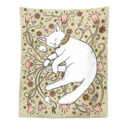 DecorBites™ Cat Botanical Flower Wall Tapestry for Living Room Bedroom Home Decor