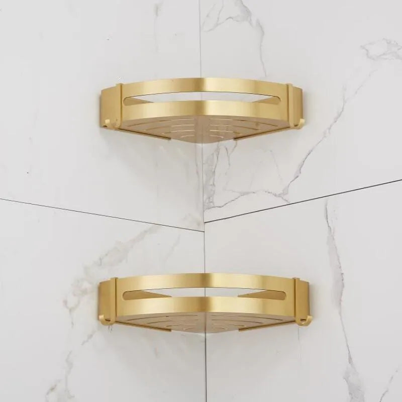 DecorBites™ Aluminum Shower Shelf Brushed Gold Wall Mounted Bathroom Corner Shelf