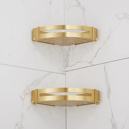 DecorBites™ Aluminum Shower Shelf Brushed Gold Wall Mounted Bathroom Corner Shelf