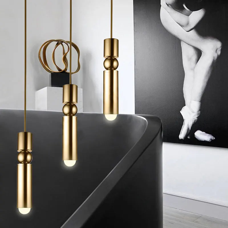 DecorBites™ Golden Cylinder Pipe LED Pendant Light - Modern Nordic Design