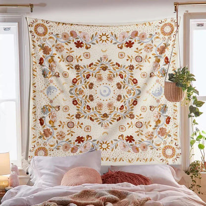 DecorBites™ Celestial Floral Moon Phase Tapestry for Aesthetic Room Decor