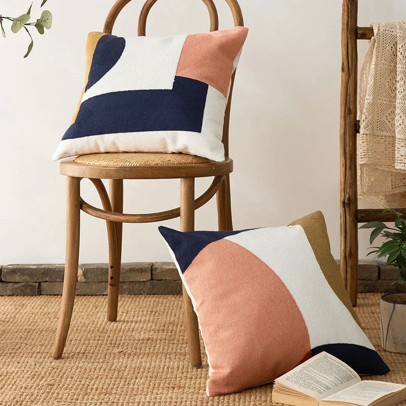 DecorBites™ Abstract Embroidered Pillow Cover 45x45cm Pink Beige for Living Room