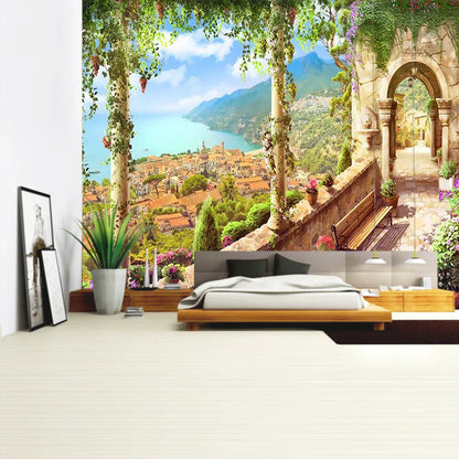 DecorBites™ Green Plant Landscape Tapestry | Boho Wall Hanging for City Castle Hill