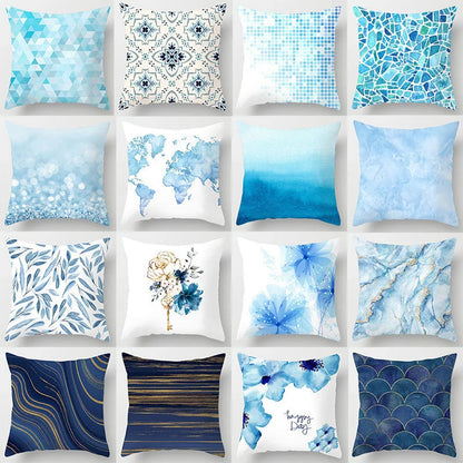 DecorBites™ Blue Geometric Marble Stripe Line Pillowcases for Car Sofa Decor