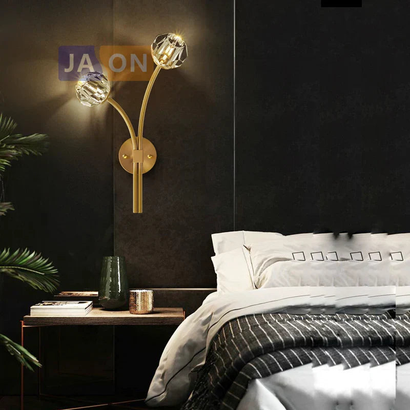 DecorBites™ Black Gold Copper Crystal LED Wall Sconce Light for Bedroom Corridor