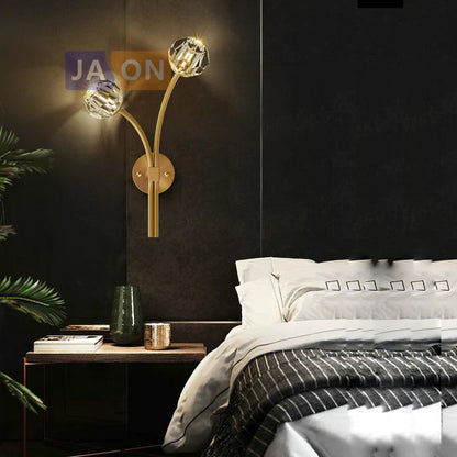 DecorBites™ Black Gold Copper Crystal LED Wall Sconce Light for Bedroom Corridor