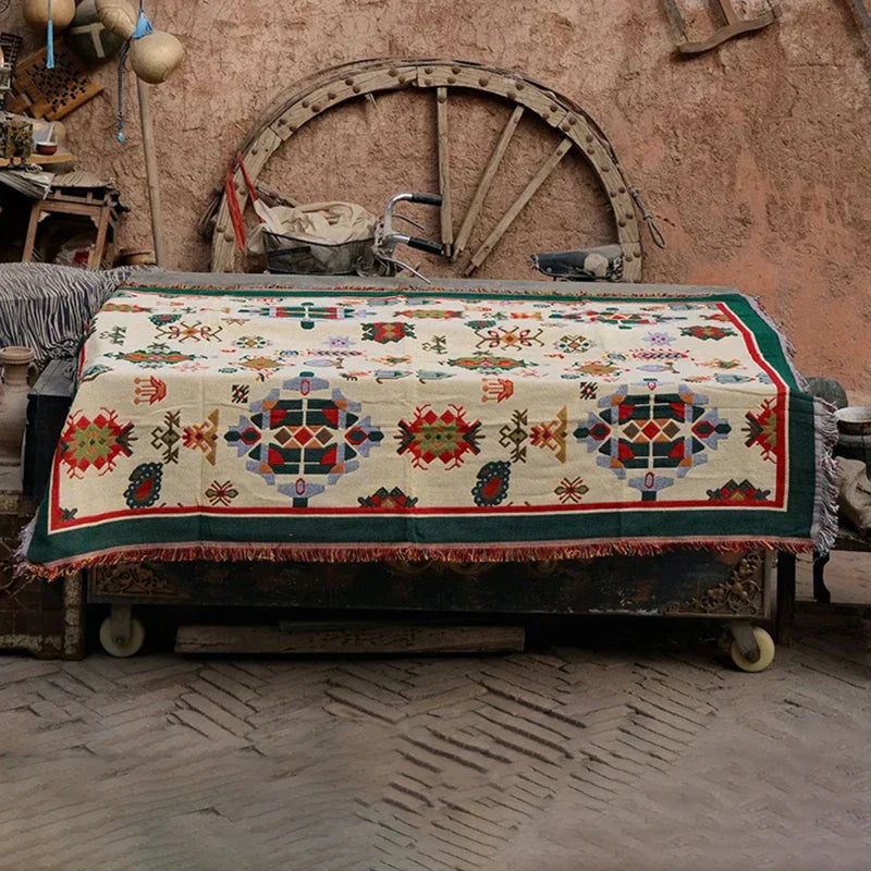 DecorBites™ Bohemian Cotton Thread Knitted Blanket - Ethnic Throw with Tassel, Sofa Cover, Bed/ Wall Tapestry - Home Decor