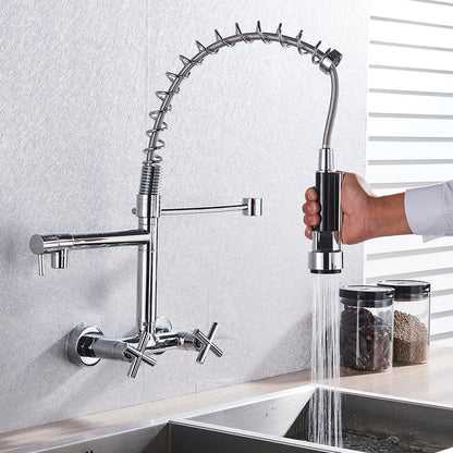 DecorBites™ Black Kitchen Faucet Wall Mounted Dual Swivel Spouts Vessel Sink Mixer Tap