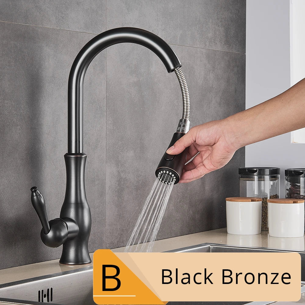 DecorBites™ Brushed Nickel Kitchen Faucet Pull Out Single Handle Mixer Tap