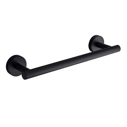 DecorBites™ Black Stainless Steel Bathroom Set: Robe Hook, Towel Rail, Shelf, Tissue Holder