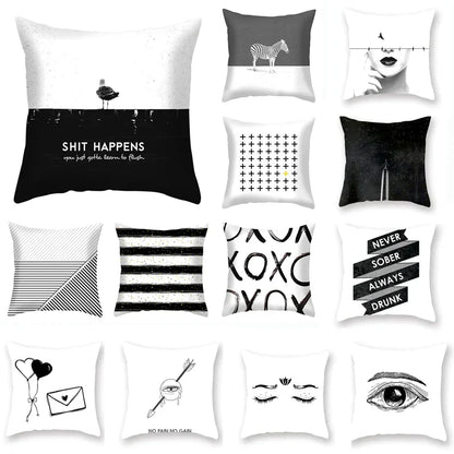 DecorBites™ Black Geometric Cushion Cover | Decorative Sofa Pillow Cases | Living room Throw Home Decor