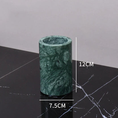 DecorBites™ Dark Green Marble Bathroom Set - Nordic Light Luxury Tray Toothbrush Holder Soap Dispenser Kit