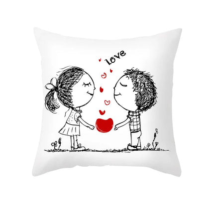 DecorBites™ Love Heart Sketch Couple Pillow Cover 45X45CM Peah Skin Print