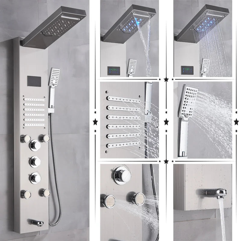 DecorBites™ LED Shower Panel Column Bathtub Mixer Tap with Temperature Screen Massage.