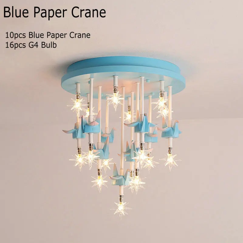DecorBites™ Kids Resin Horse Paper Crane Ceiling Light - Blue Pink LED Bedroom Lamp