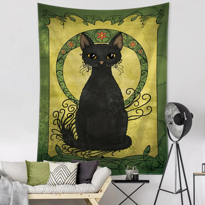 DecorBites™ Black Cat Tarot Tapestry: Psychedelic Hippie Wall Hanging Room Decor