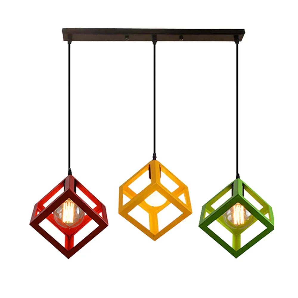DecorBites™ Geometric Cube Pendant Lights Trio Metal Shades Square Ceiling Lamps
