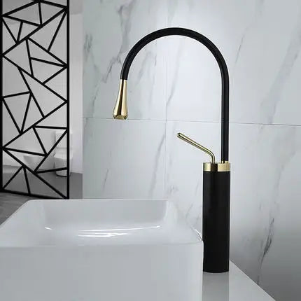 DecorBites™ Black Gold Basin Faucet - Swivel Kitchen Sink Water Crane with Hot and Cold Handles