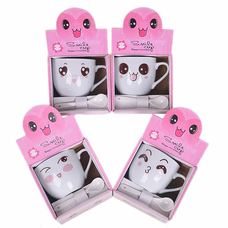 DecorBites™ Cartoon Coffee Mug Set with Spoon, Porcelain Breakfast Cup, Couples Lover's Gifts