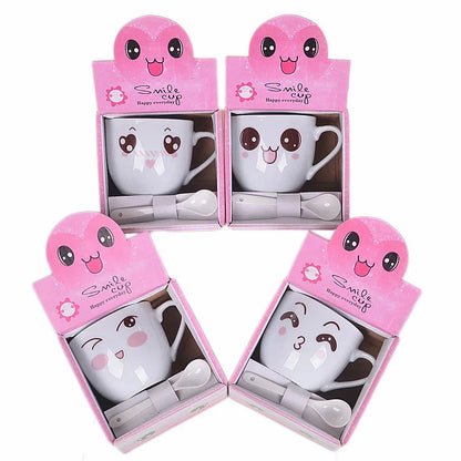 DecorBites™ Cartoon Coffee Mug Set with Spoon, Porcelain Breakfast Cup, Couples Lover's Gifts
