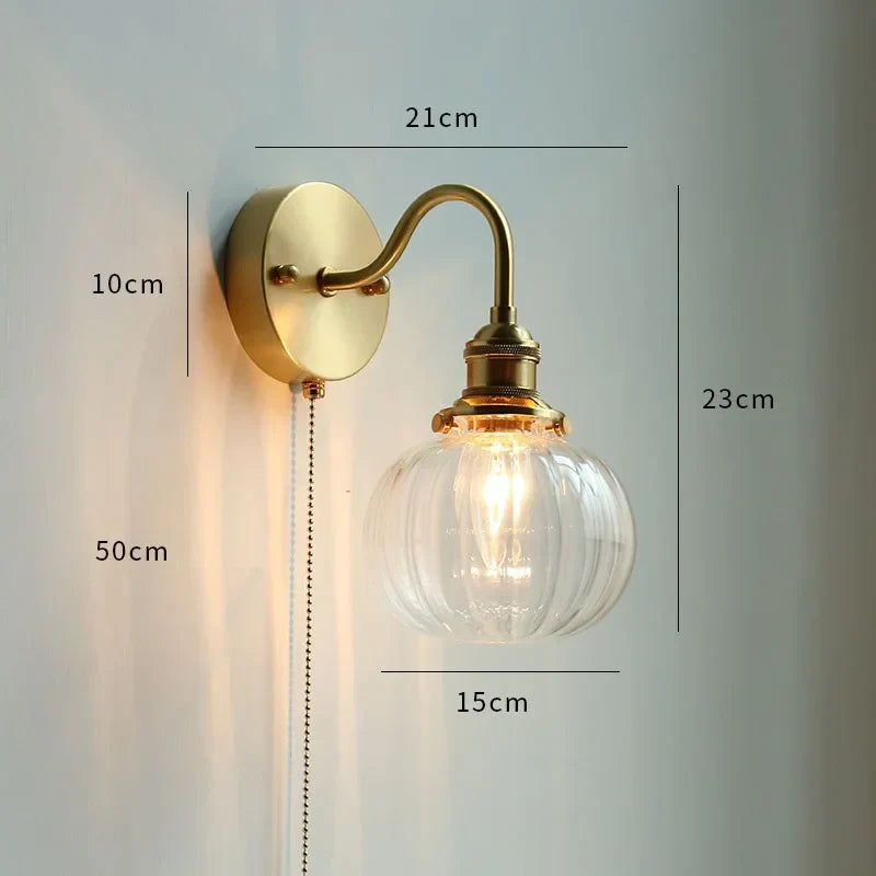 DecorBites™ Copper Wall Sconce Glass Nordic Wall Lamp LED Pull Chain Switch