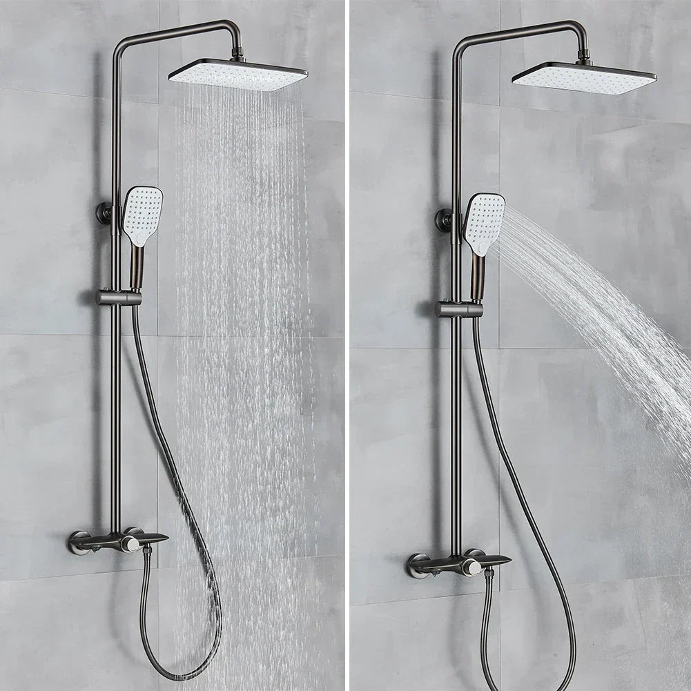 DecorBites™ Black Gray Wall Mounted Shower System Set with Bathtub Faucet