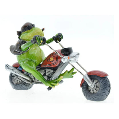 DecorBites™ Cool Frog Resin Cowboy on Motorcycle Figurine | Modern Sculpture Desk Ornament