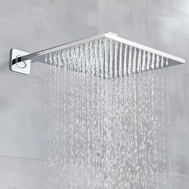 DecorBites™ 8" Brass Square LED Rainfall Shower Head with Wall Mount Arm Pipe