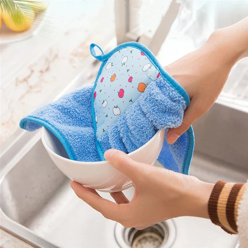 DecorBites™ Coral Velvet Hand Towel: Absorbent Cleaning Tool for Home Kitchen & Bathroom