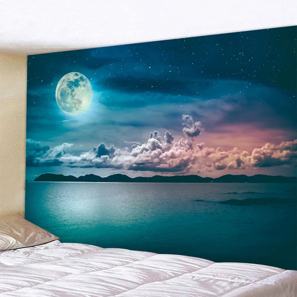 DecorBites™ Beach Moon Night Sky Tapestry for Hippie Bohemia Decor & Yoga Mat