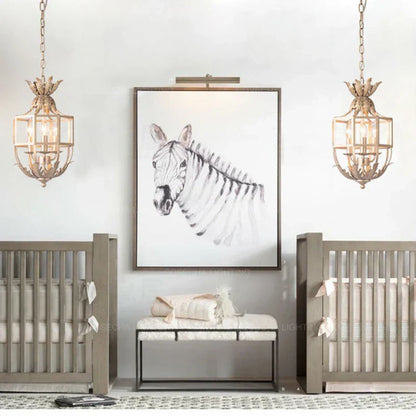 DecorBites™ Grey/Gold Metal Cage Chandelier: Russian-Inspired, 3-Light Lustre for Nursery, Kitchen, Dining