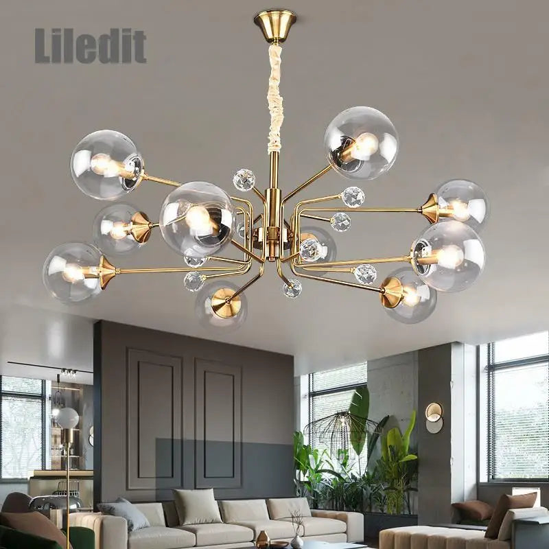 ™ Gold Glass Ball Chandelier LED Lighting for Living Room, Kitchen, Bedroom