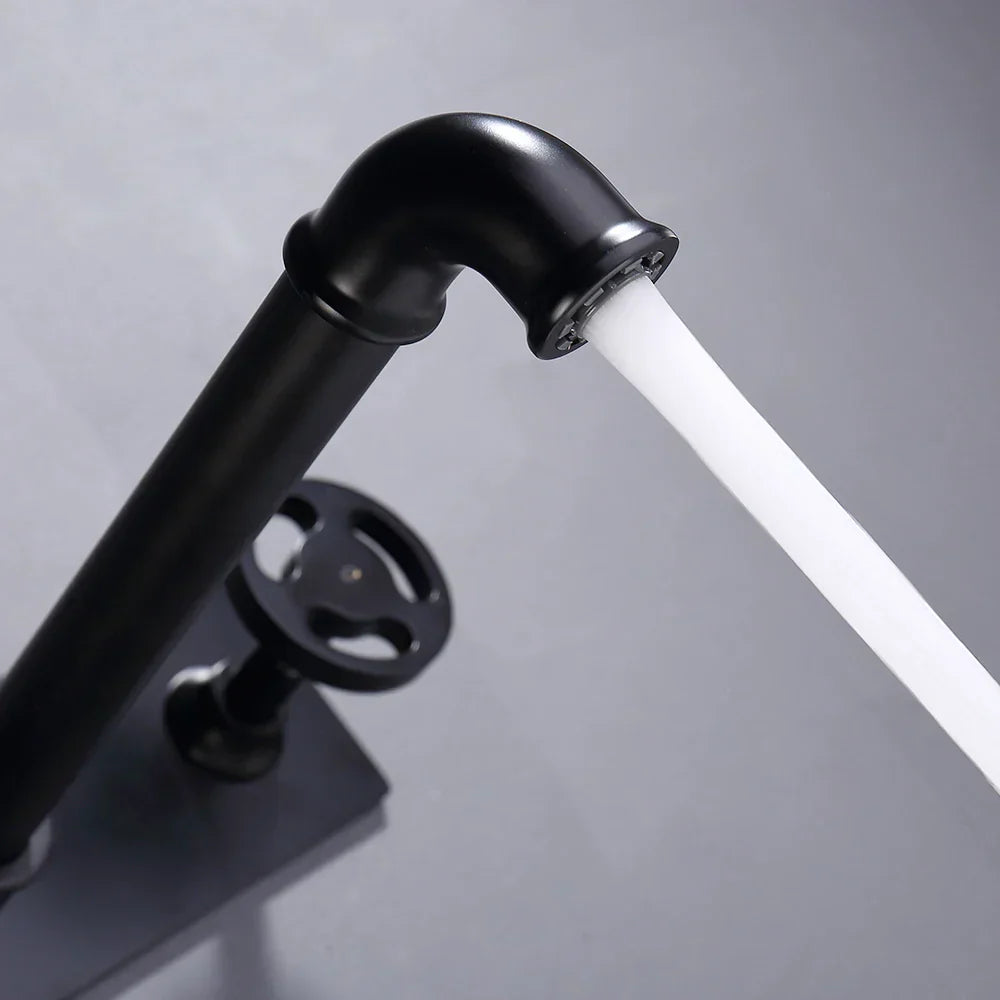 DecorBites™ Black Wall Mounted Dual Handle Basin Faucet Industrial Style Mixer Tap