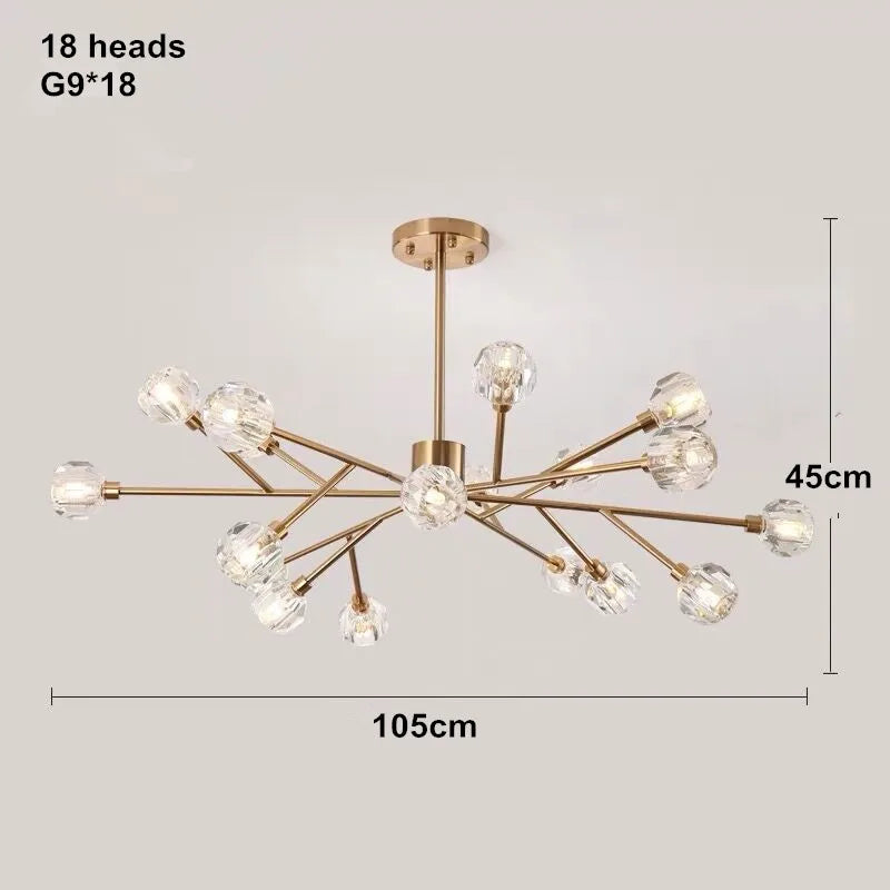 DecorBites™ Crystal LED Chandelier: Modern Nordic Design Copper Ceiling Light Fixture