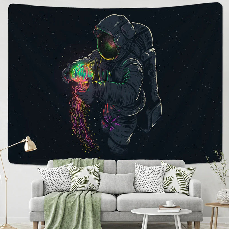 ™ Jellyfish Interstellar Sky Tapestry Wall Hanging: Astronaut Design for Boho Dorm Decor