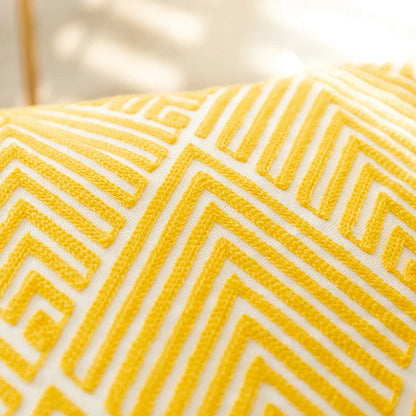 DecorBites™ Geometric Embroidery Canvas Cotton Cushion Cover for Sofa Bed in Yellow