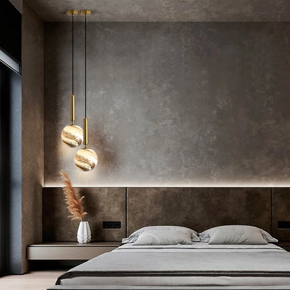 DecorBites™ Glass Planet Pendant Light: Modern LED Nordic Hanging Lamp for Living Bedroom Susp...