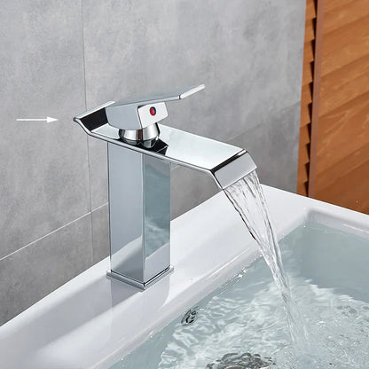 DecorBites™ Black Brass Bathroom Waterfall Sink Faucet Hot&Cold Mixer Vanity Tap Deck Mounted