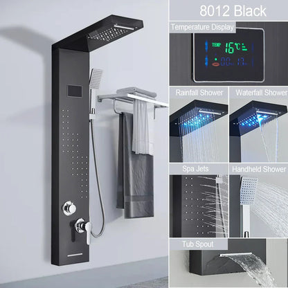 DecorBites™ Black Led Shower Panel 5-Function Wall Mount Bathroom Shower Faucet